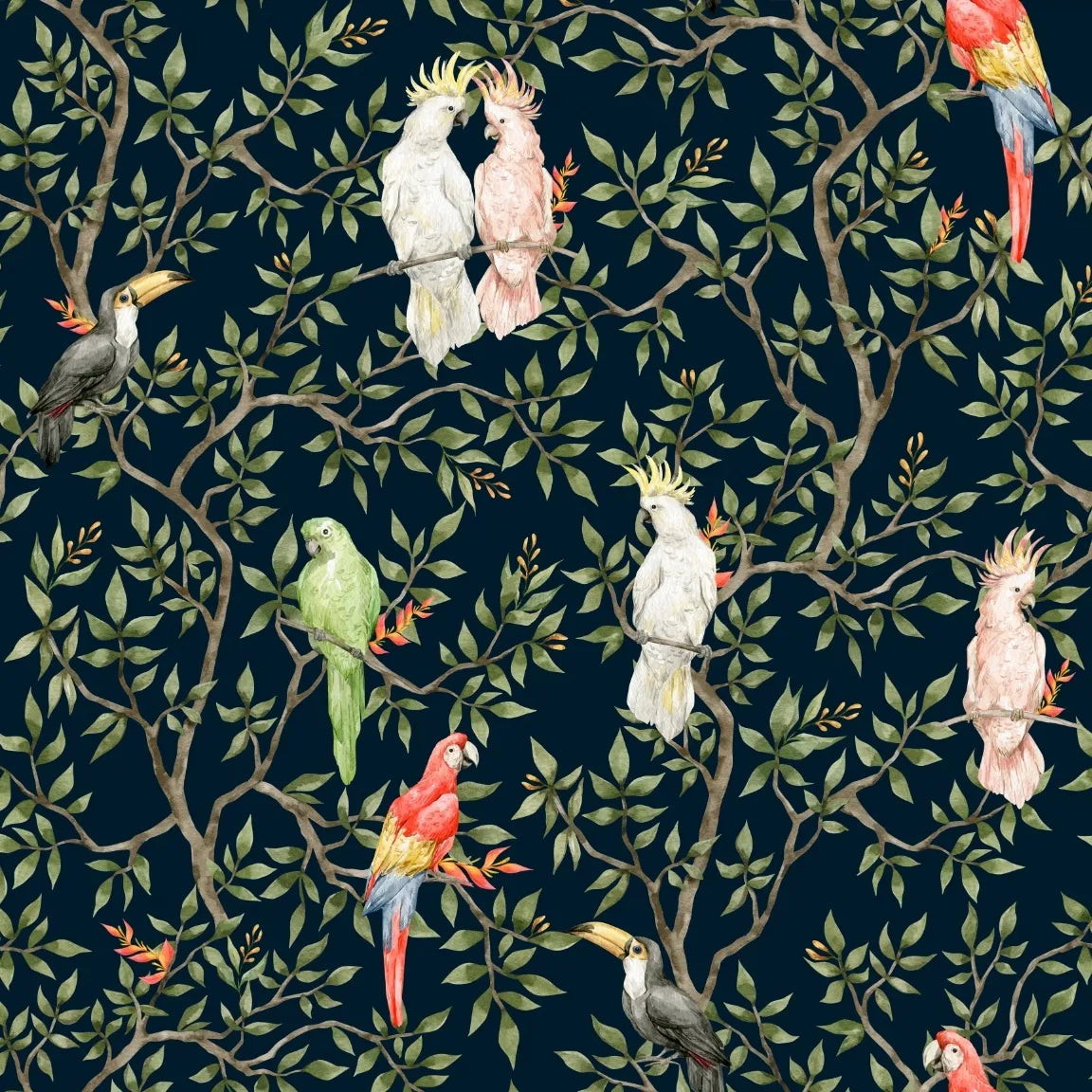 Papel Mural Loros Negros