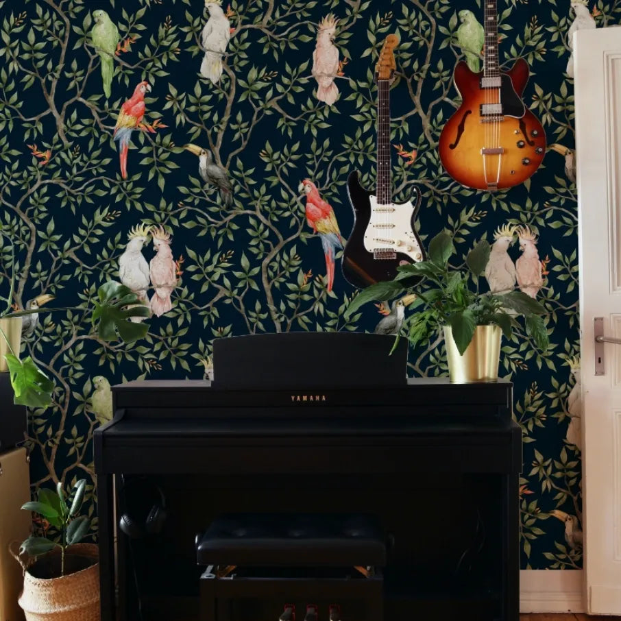 Papel Mural Loros Negros