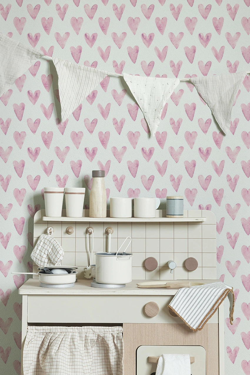 Papel Mural Corazones Rosados