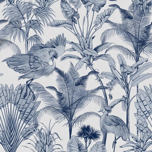 Papel Mural Tropical Garzas Azul