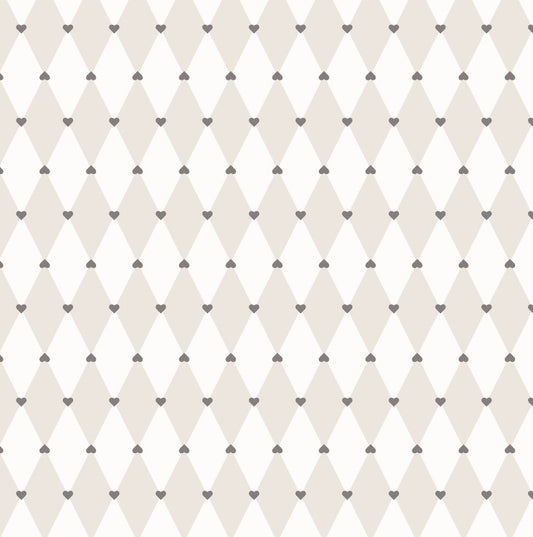 Papel Mural Rombo Corazón Beige