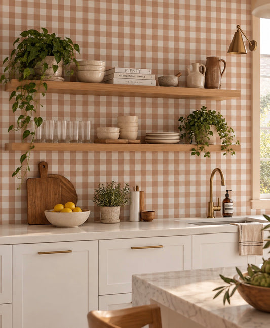 Papel Mural Cuadrillé Acuarelado Caramelo