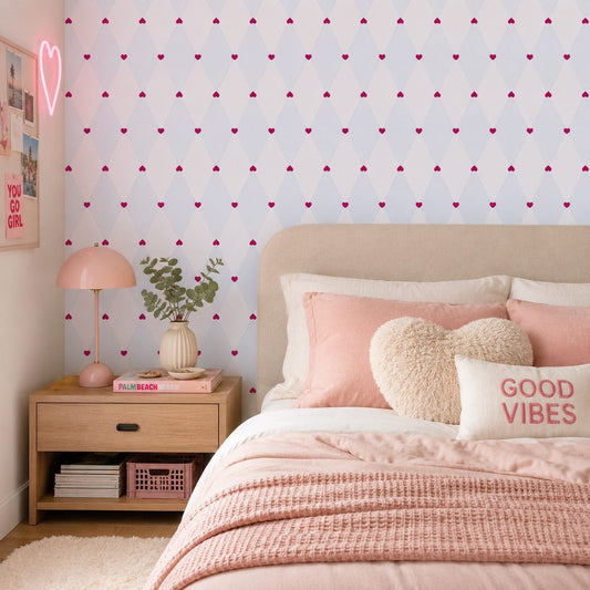 Papel Mural Rombo Corazón Celeste