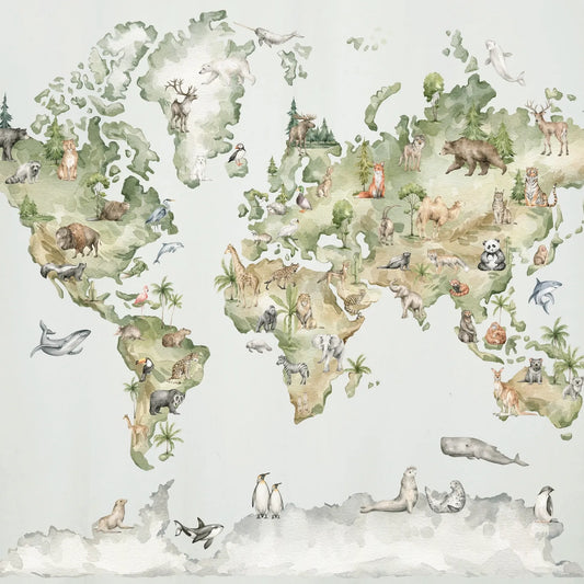 Papel Mural Mapa Mundi Animales