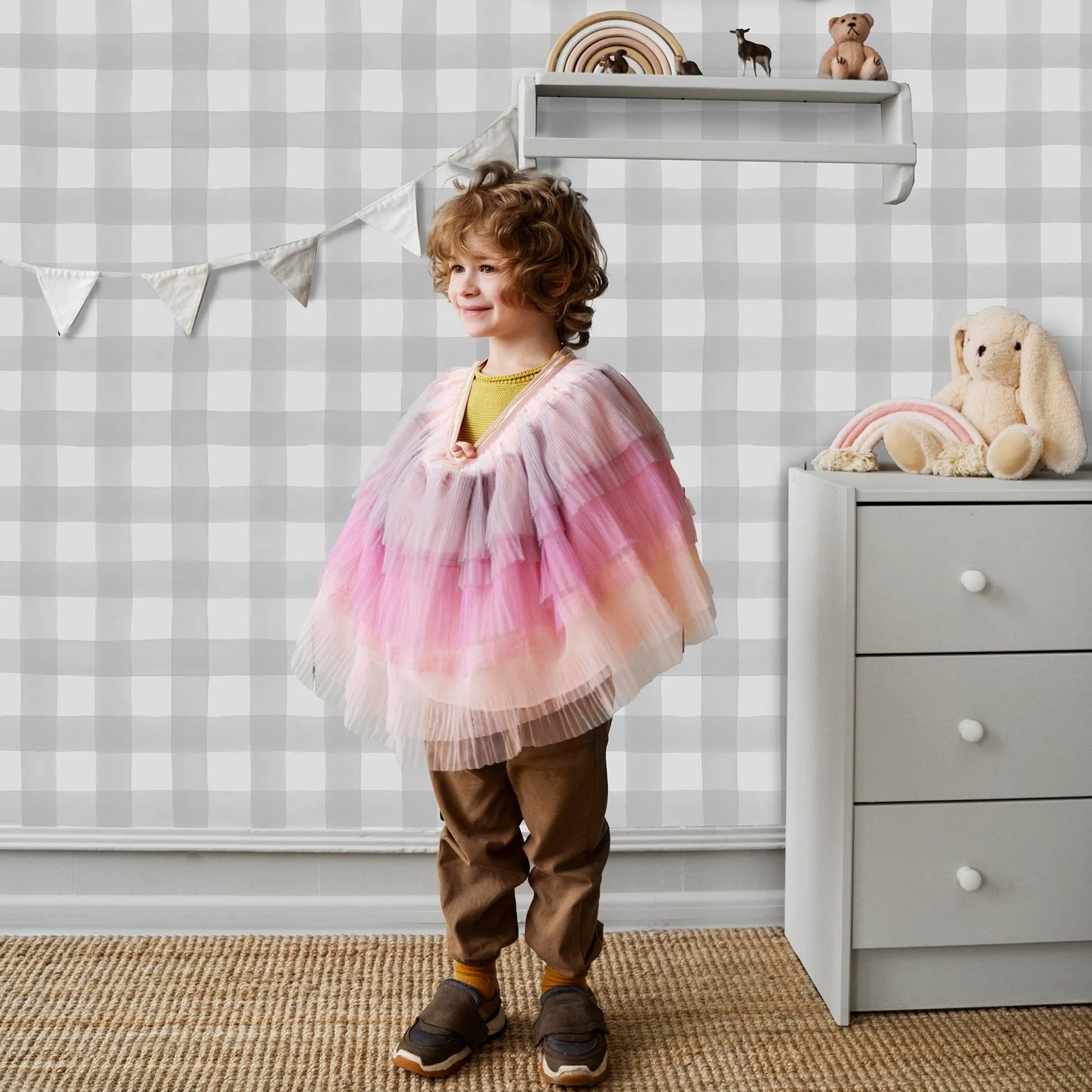 Papel Mural Cuadrillé Acuarelado Gris