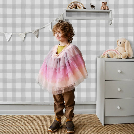 Papel Mural Cuadrillé Acuarelado Gris