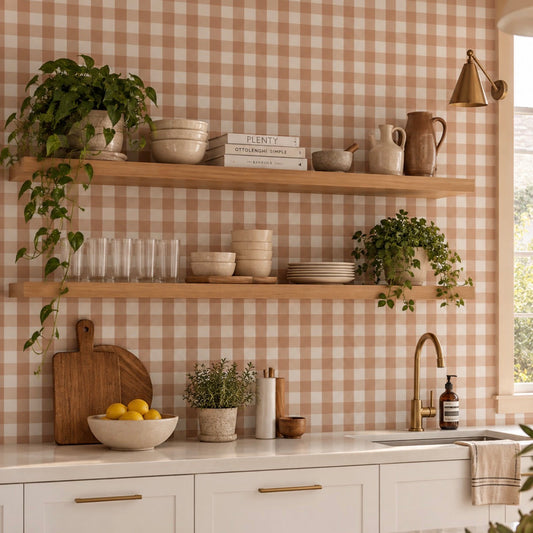 Papel Mural Cuadrillé Acuarelado Caramelo