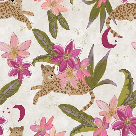 Papel mural Leopardo Flores Beige